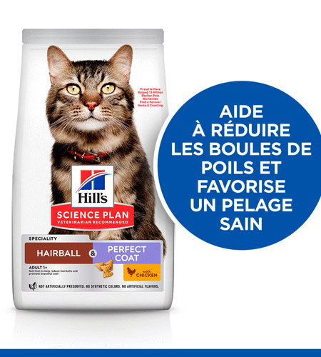 Hill's Science Plan Croquettes Hairball & Perfect Coat Pour Chats Adultes au Poulet 1,5 Kg