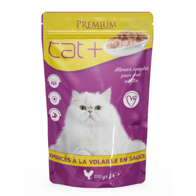 CAT+ Emincé en sauce Pour Chat Adulte Volaille| Boeuf | Thon 100g