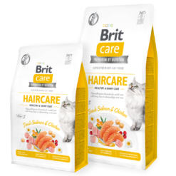 Brit Care SOIN CAPILLAIRE Sans Céréales au Saumon Frais et Poulet Pour un Pelage Sain et Brillant Pour Chats Adultes 2Kg.