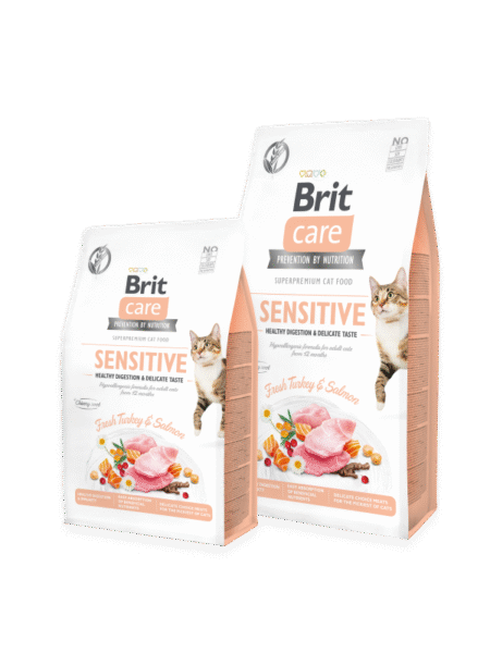 Brit Care DIGESTION SENSIBLE Sans Céréales à la Dinde et Saumon Frais Pour Chats Adultes 2Kg.