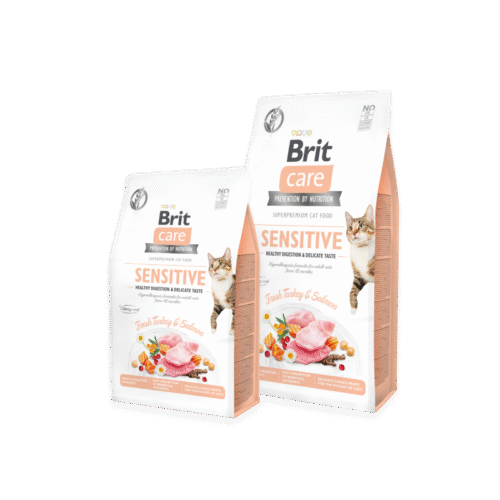 Brit Care DIGESTION SENSIBLE Sans Céréales à la Dinde et Saumon Frais Pour Chats Adultes 2Kg.