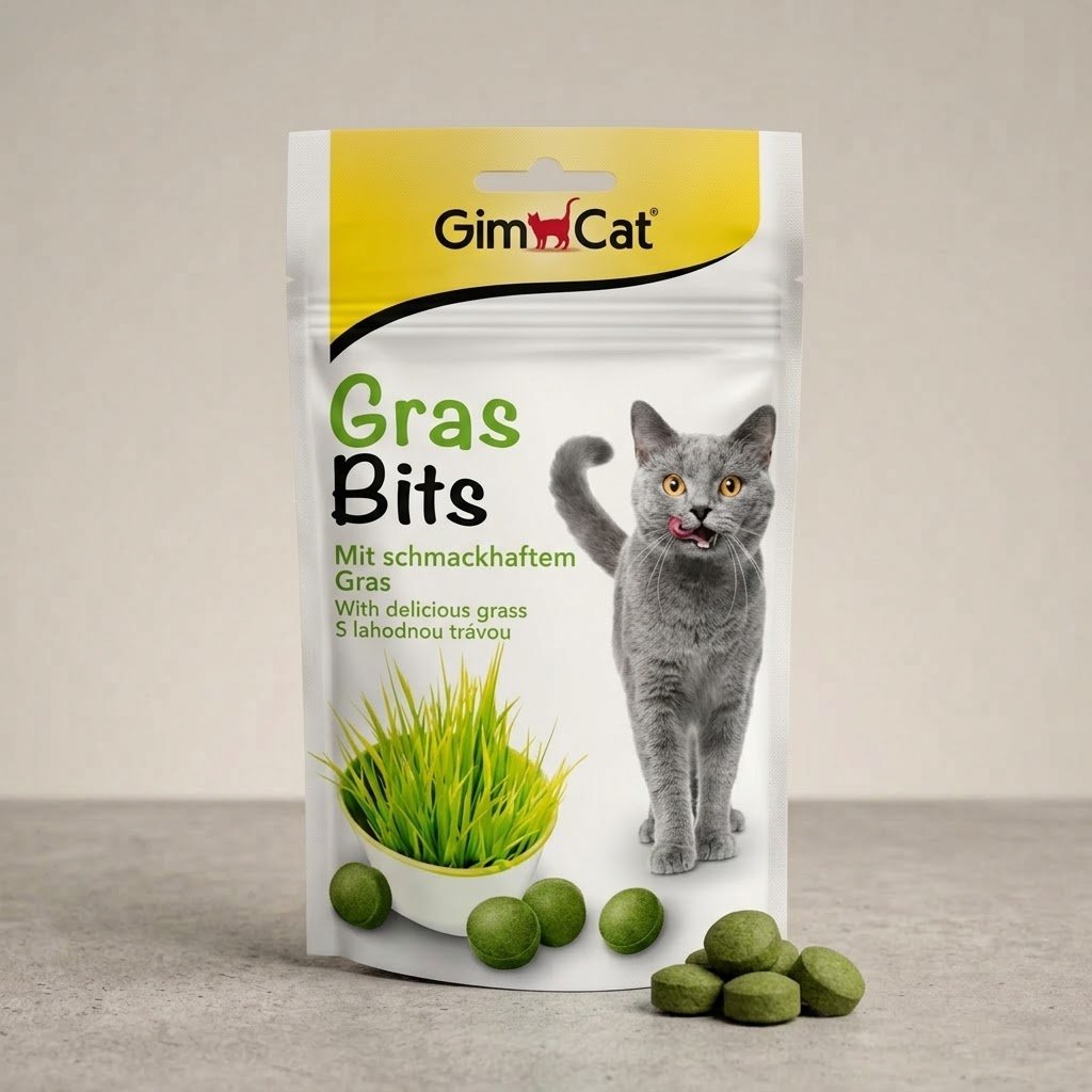 9 GimCat Gras Bits à base d'herbe chat 60g